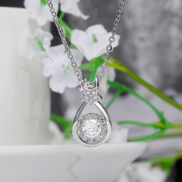 ✨Hollow Water Drop Round Star CZ Dazzling Pear Silver Plated NecklaceMARR9005 - Picture 1 of 6